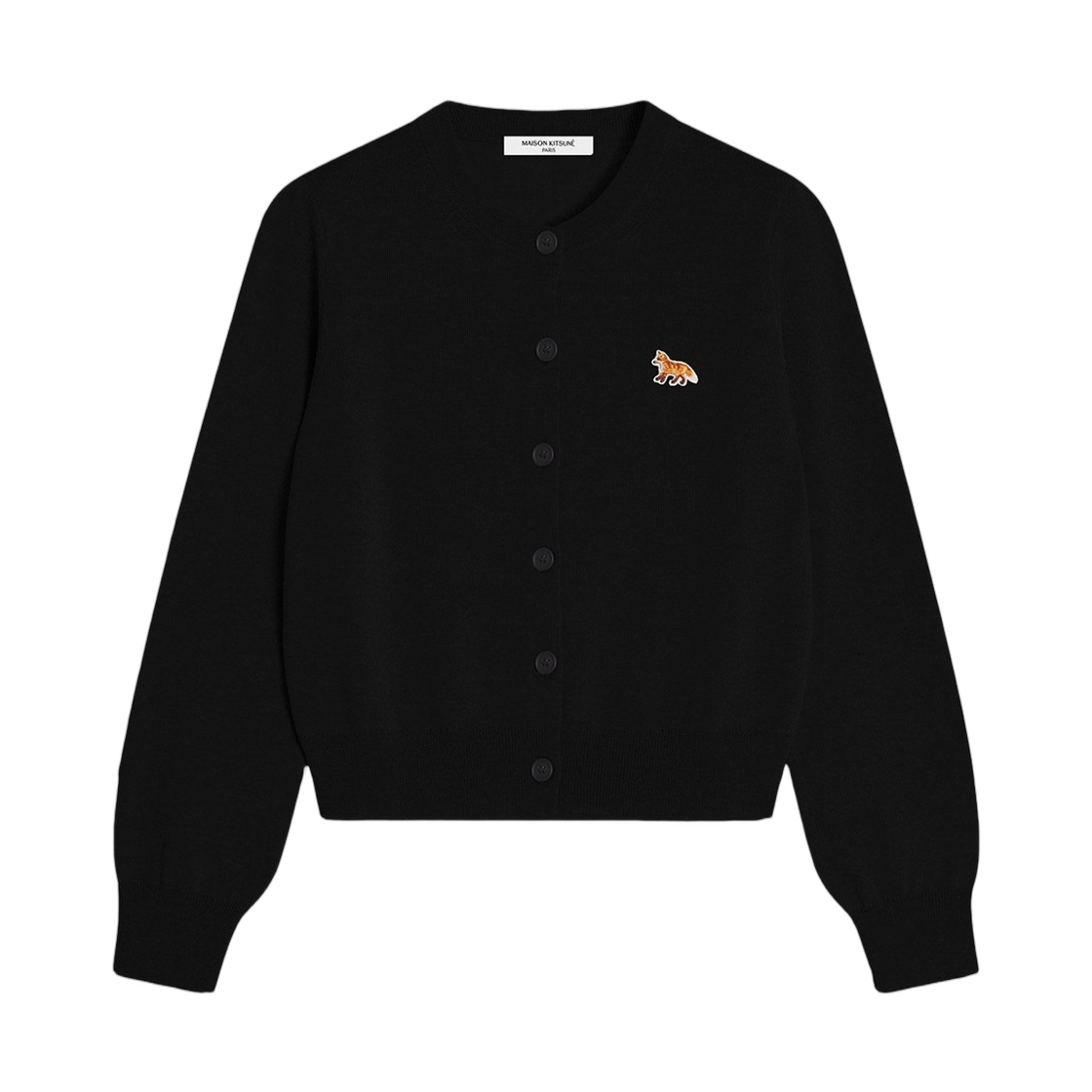 (W) 메종 키츠네 베이비 폭스 메리노 레귤러 가디건 블랙((W) Maison Kitsune Baby Fox Merino Regular Cardigan Black)