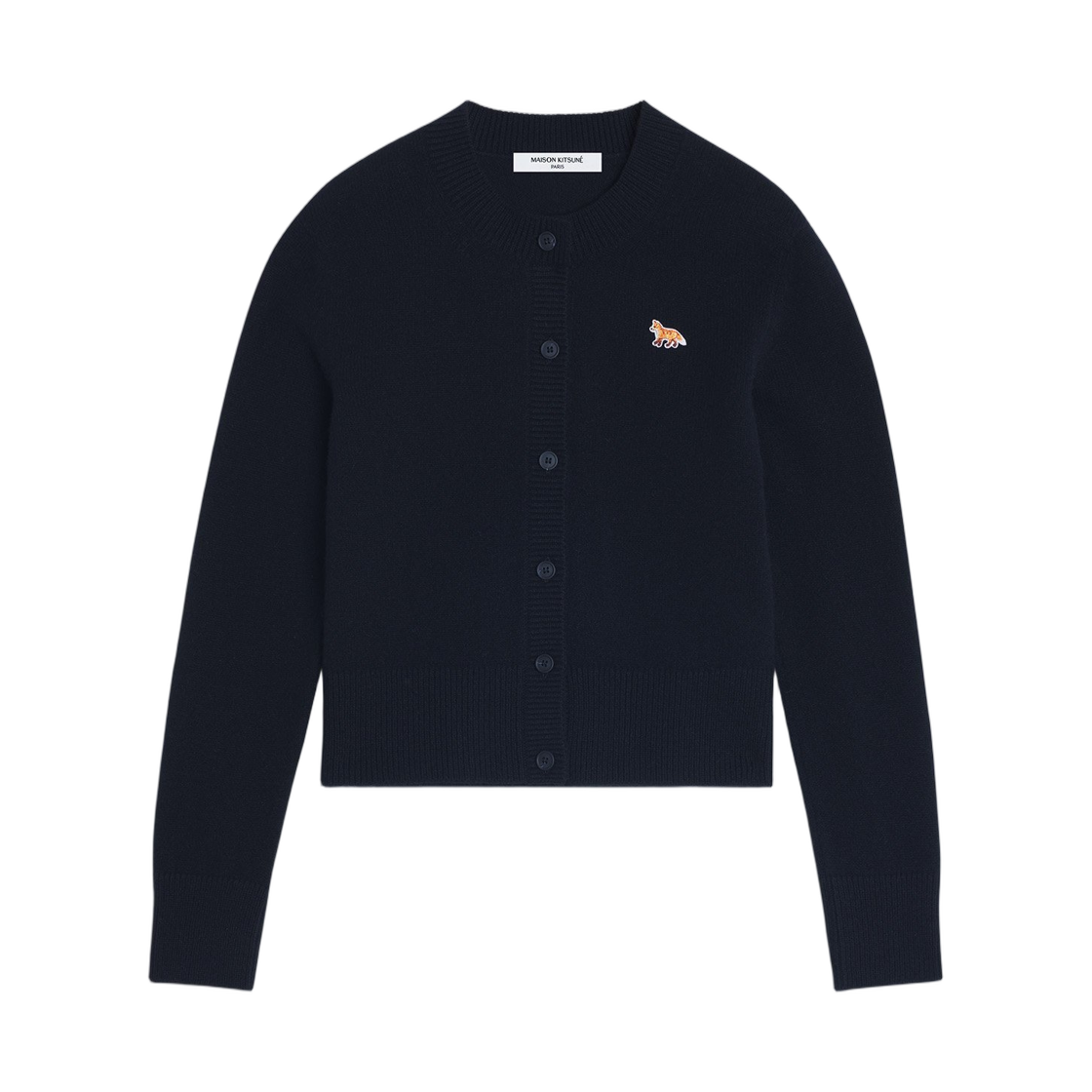 PW00506KT1006-P199 (W) Maison Kitsune Baby Fox Lambswool Fitted Cardigan Black