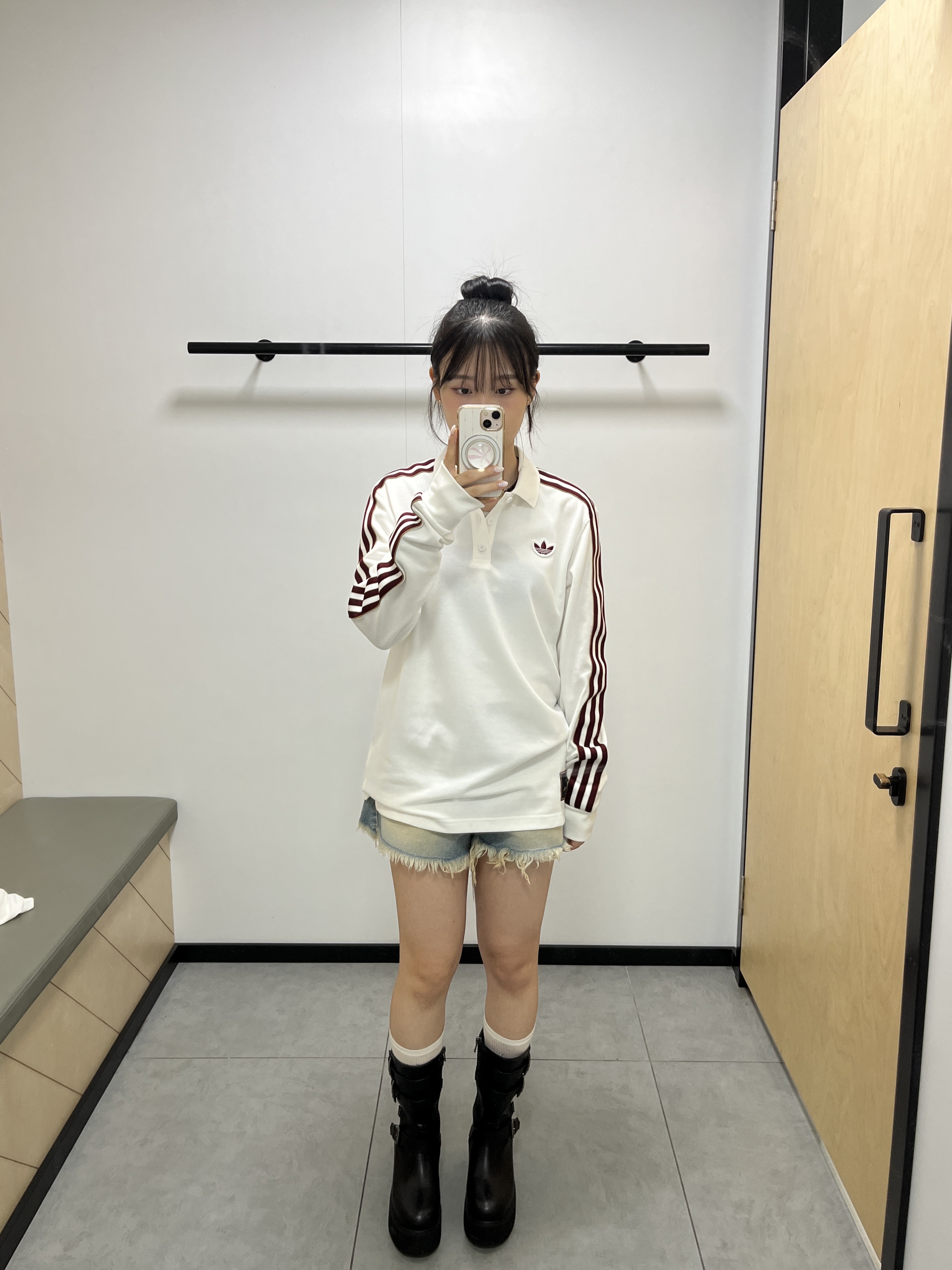 Adidas Arsenal Terrace Icon Long Sleeve Polo Shirt White - KR Sizing 착용 스타일 - 1