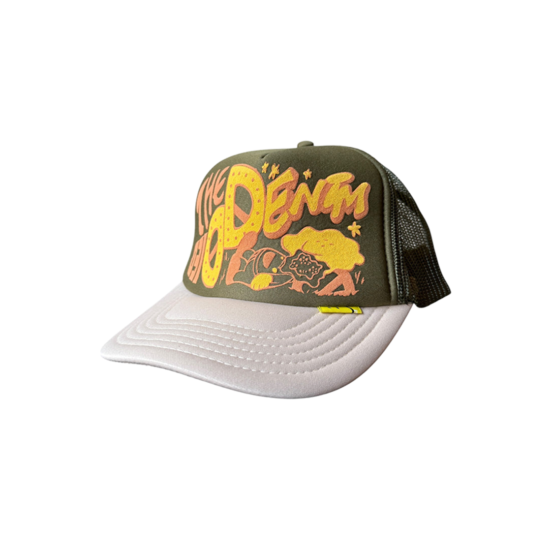 캐피탈 더 데님 다이드 프린트 트러커 캡 카키 키나리(Kapital The Denim Died Print Trucker Cap Khaki Kinari)