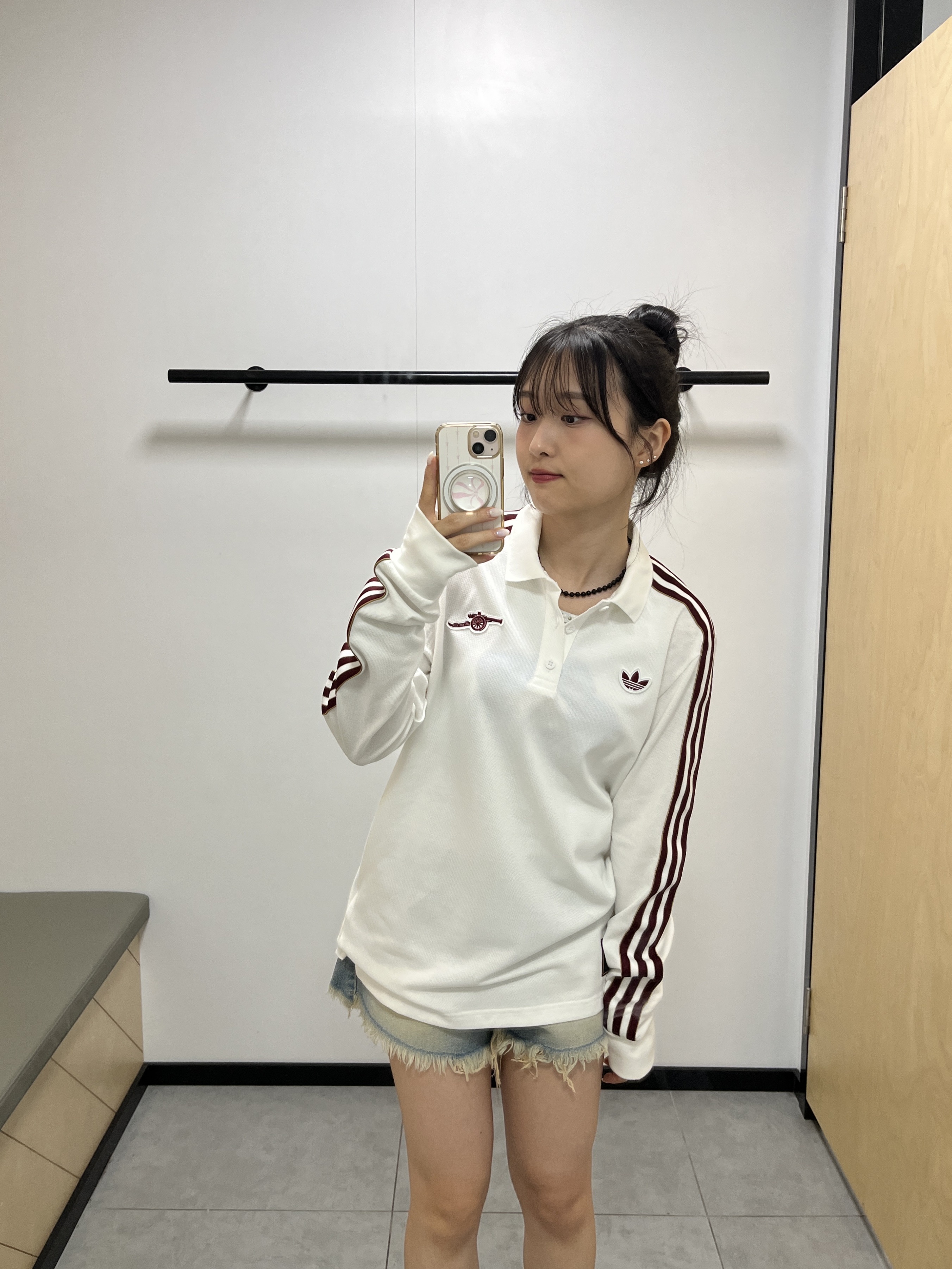 Adidas Arsenal Terrace Icon Long Sleeve Polo Shirt White - KR Sizing 착용 스타일 - 2