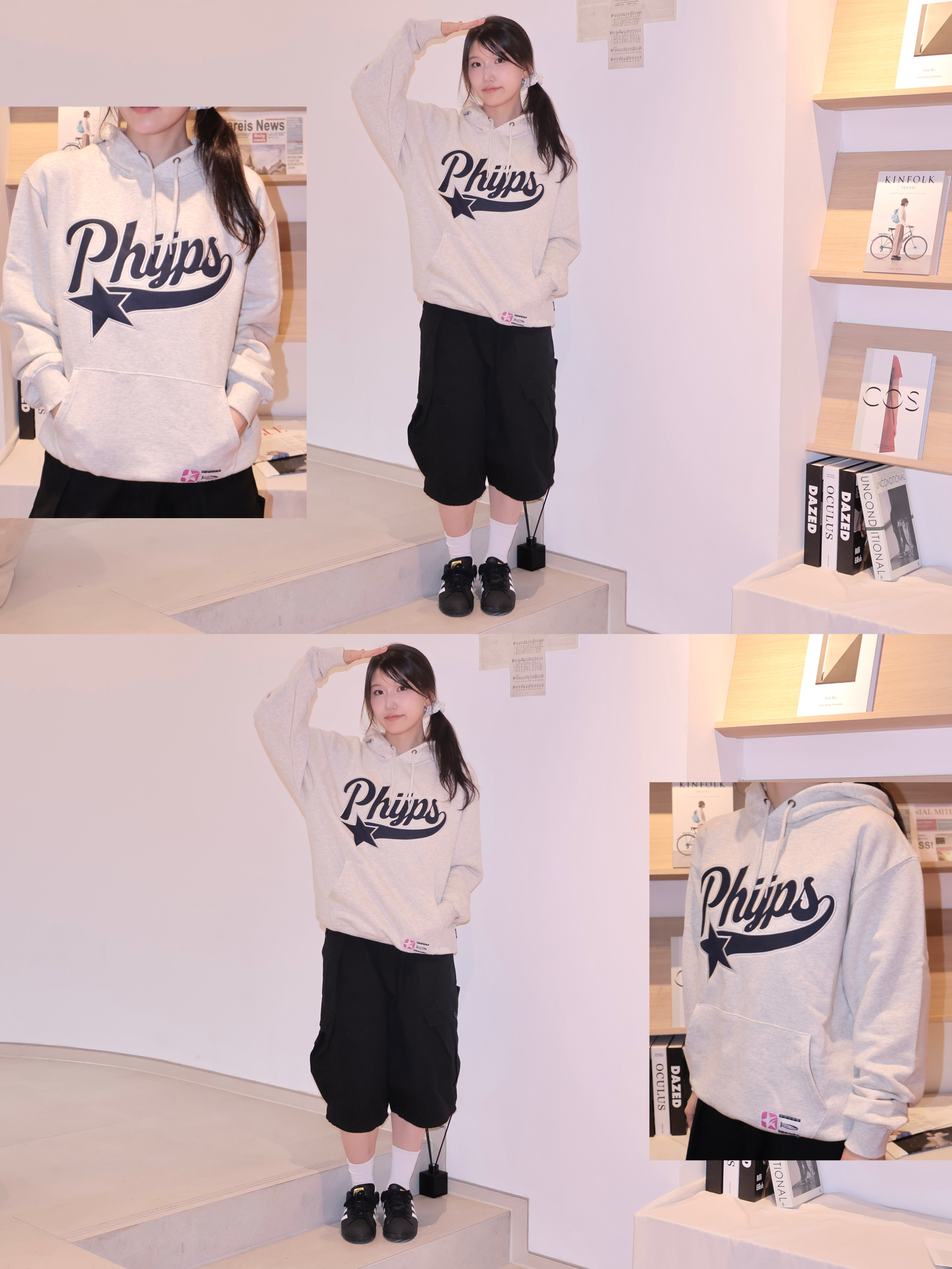 Phyps Dept Star Tail Hooded Zip-Up Grey, Adidas Superstar Core Black White 착용 스타일 - 7