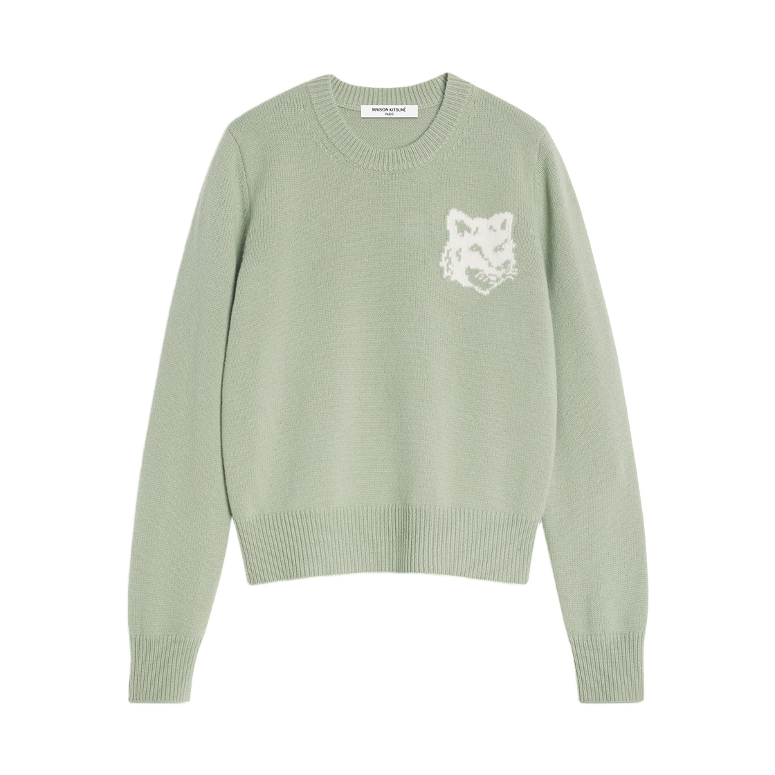 NW00808KM0329-0396 (W) Maison Kitsune Fox Head Intarsia Merino Jumper Sage Green Ecru
