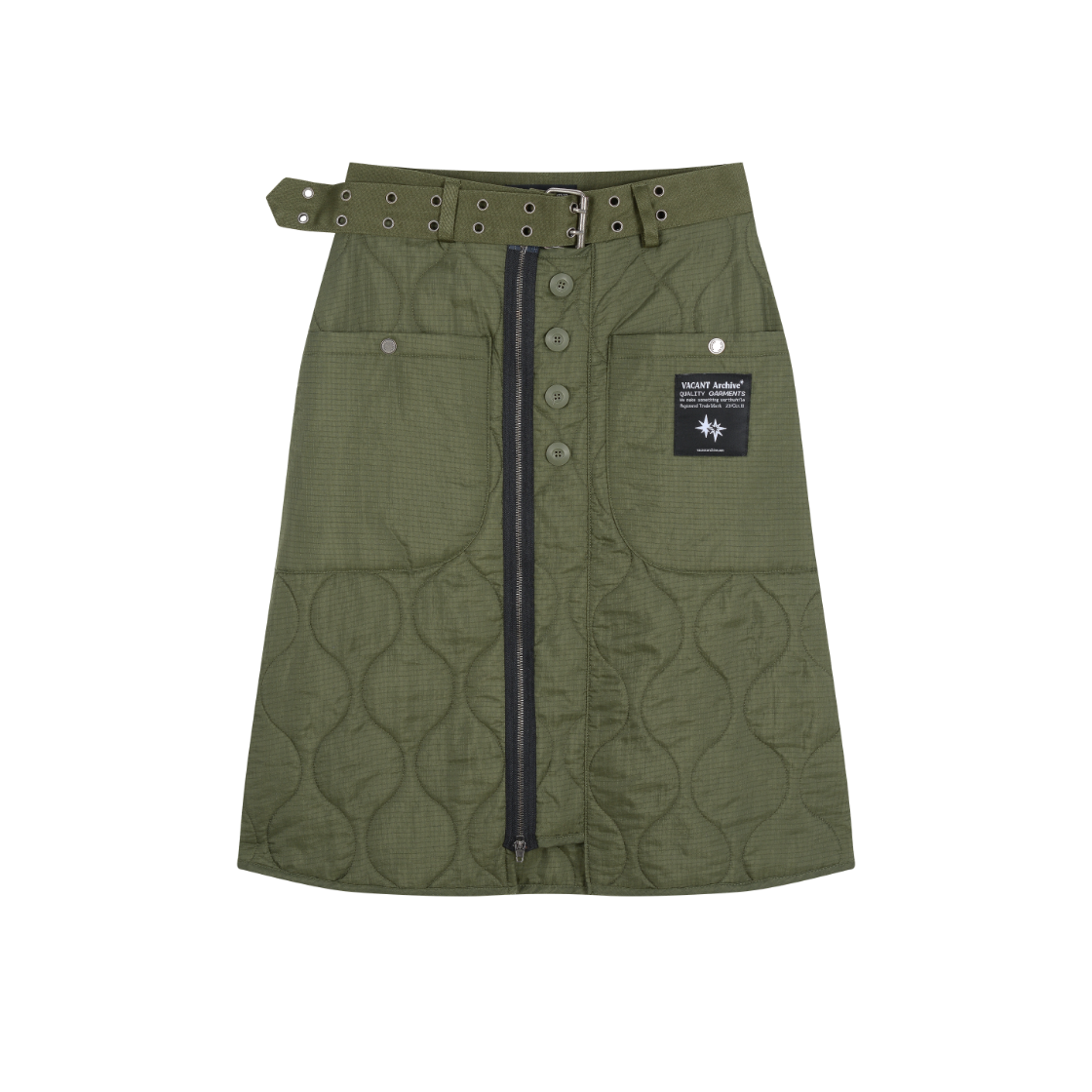 VWK53VSK002KHQQ Vacant Archive Kavi Layered Quilted Skirt Belt Khaki