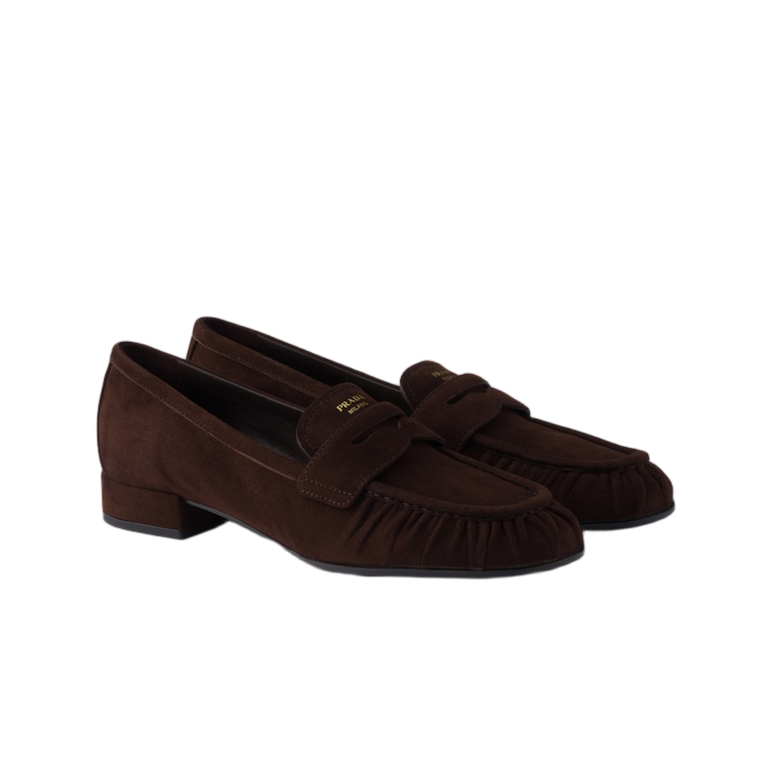 (W) 프라다 스웨이드 로퍼 다크 브라운((W) Prada Suede Loafers Dark Brown) - 2