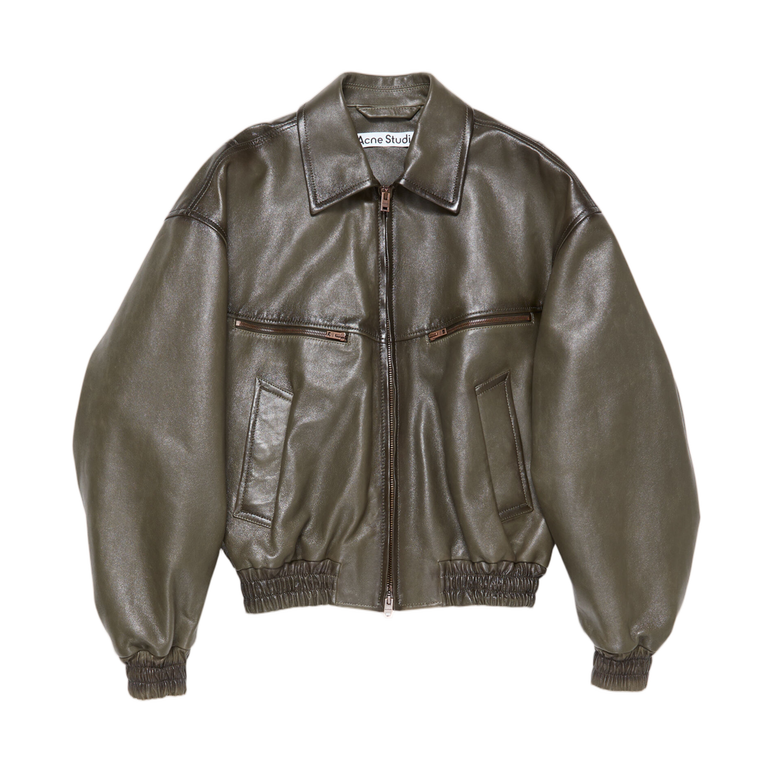 B70159-DSQ Acne Studios Leather Bomber Jacket Vintage Green