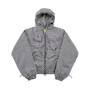 Unsteadymarket Check Brooch Hooded Jacket Black