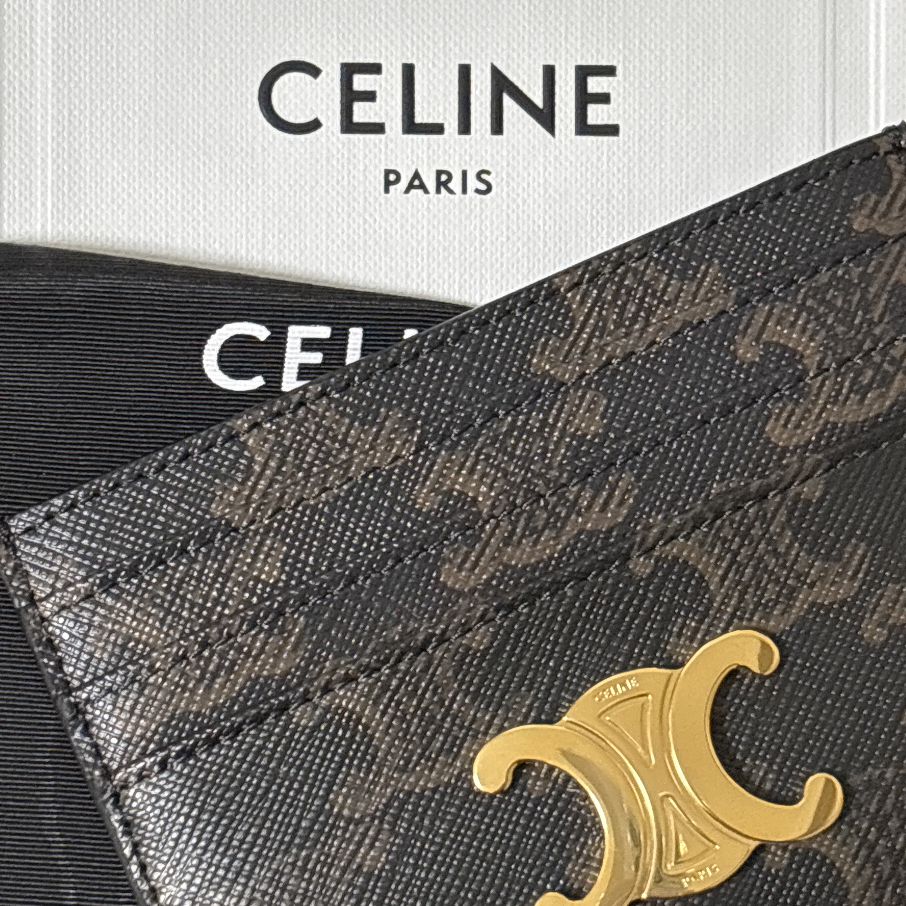 Celine Triomphe Card Holder in Triomphe Canvas Tan 착용 스타일