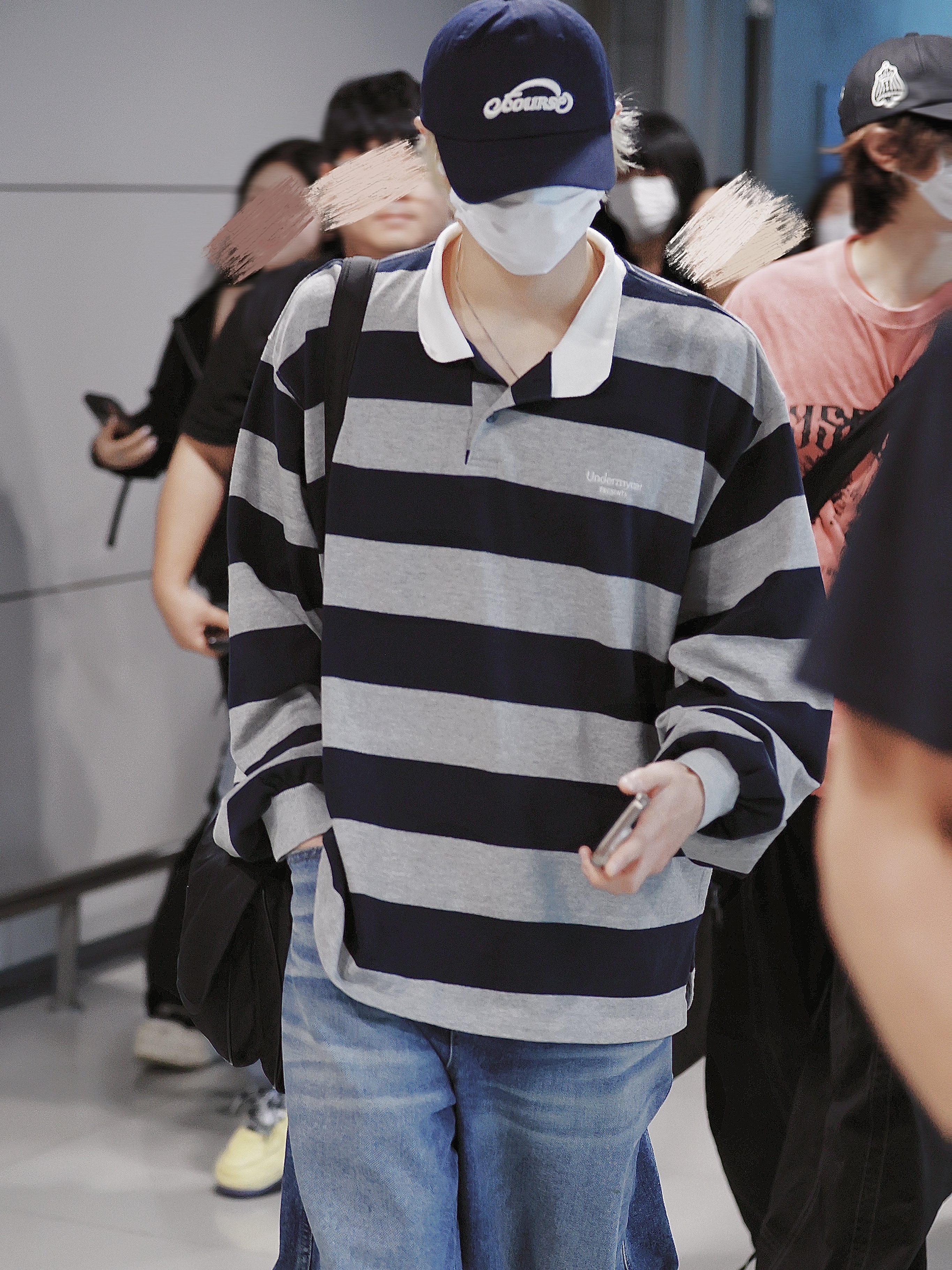 Undermycar MU.130 Classic Logo Stripe Long Sleeve PK Shirts Navy, Undermycar MU.130 Classic Logo Stripe Long Sleeve PK Shirts Melange Gray 착용 스타일