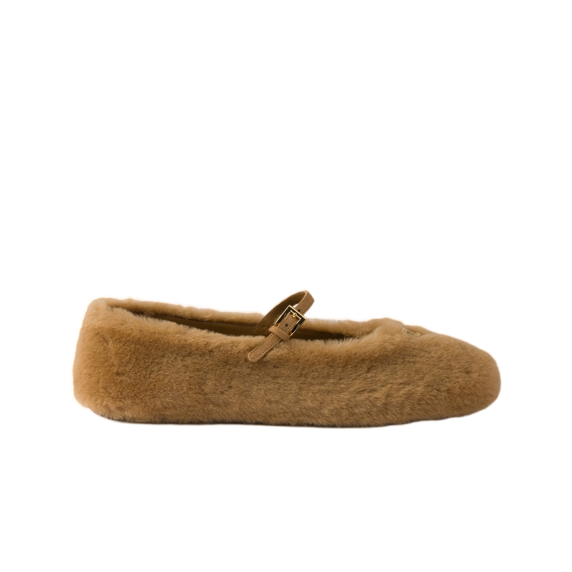 1F159O-173-F098L (W) Prada Shearling Ballerinas Caramel