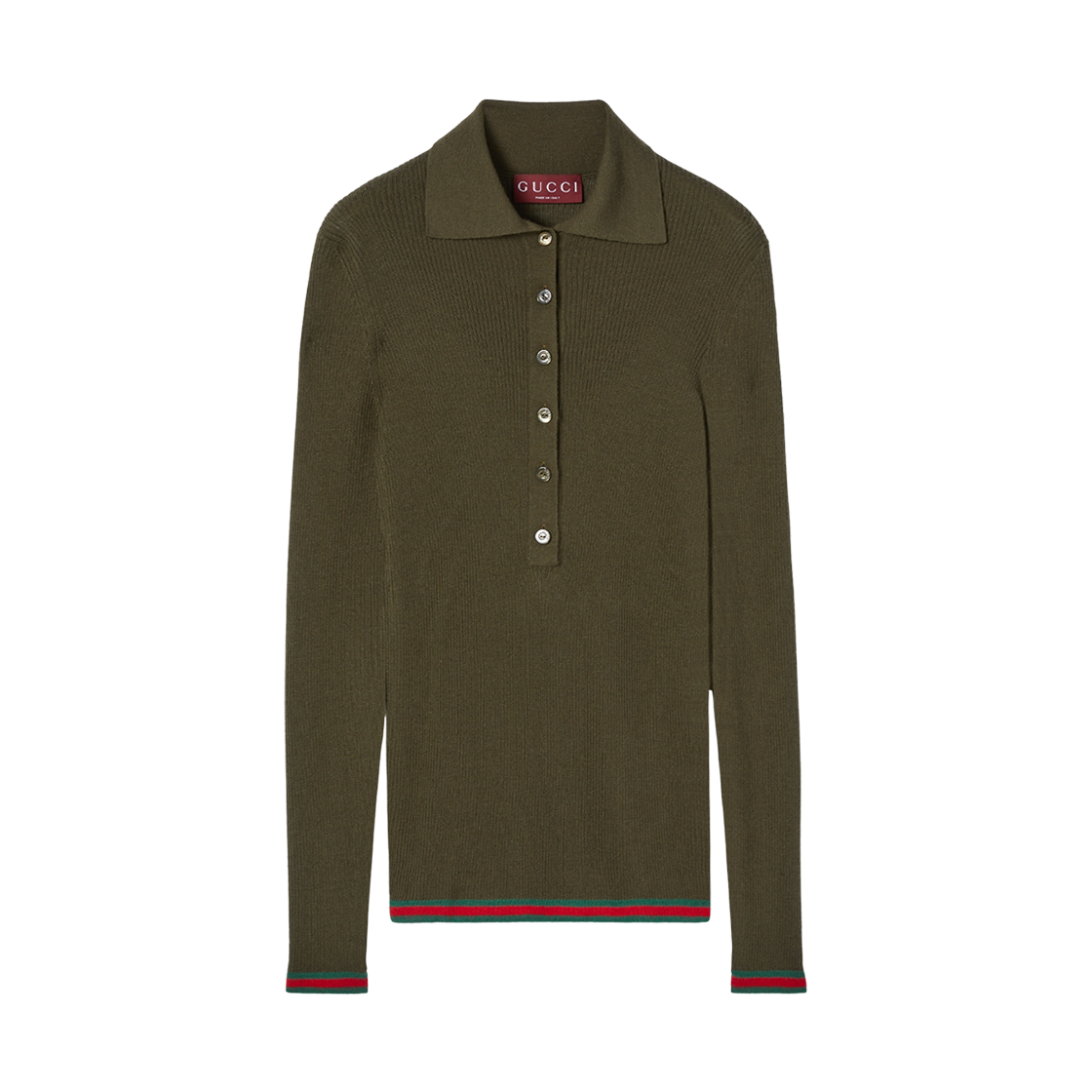 (W) 구찌 자수 캐시미어 실크 탑 포레스트 그린((W) Gucci Cashmere Silk Top with Embroidery Forest Green) - 1