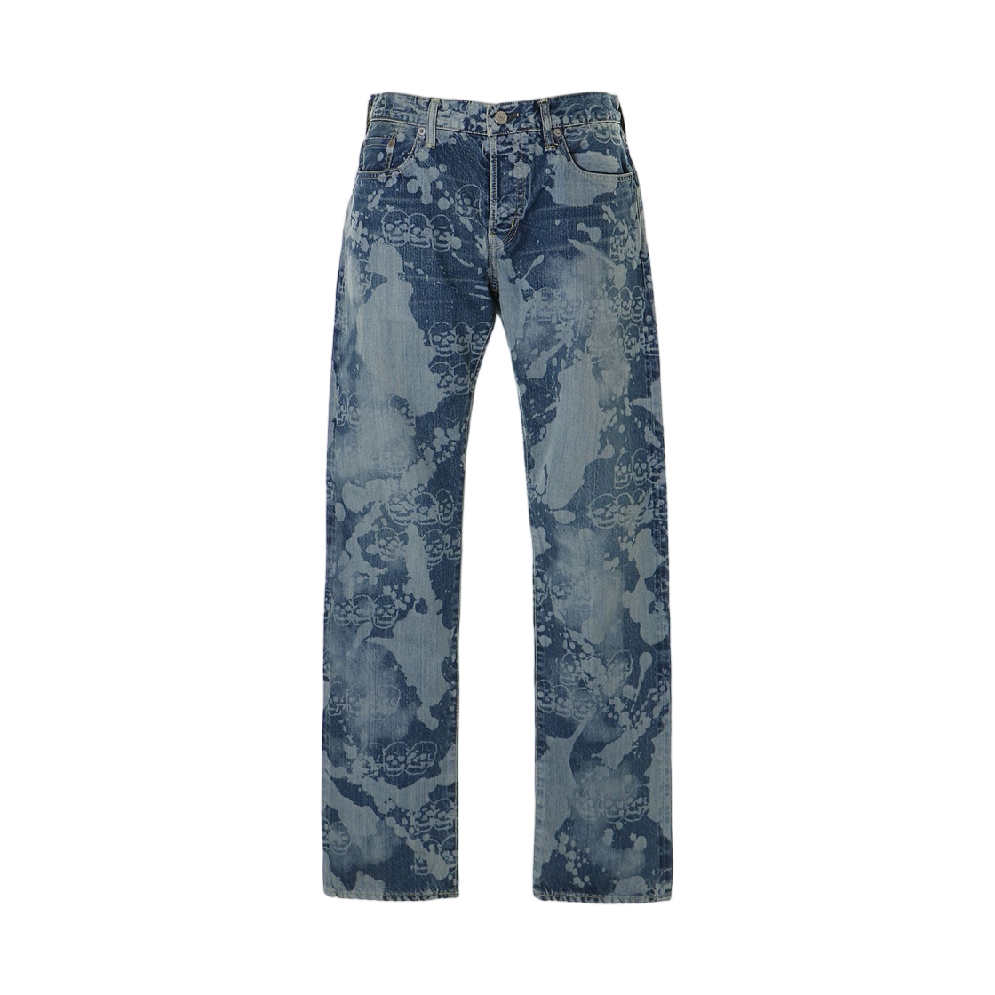 02253AP12 Hysteric Glamour Dropping & Skully Pattern Slim Straight Denim Pants Light Indigo Blue