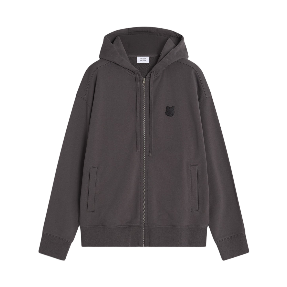 PM02138KM0340-P180 Maison Kitsune Fox Head Zipped Oversize Hoodie Charcoal