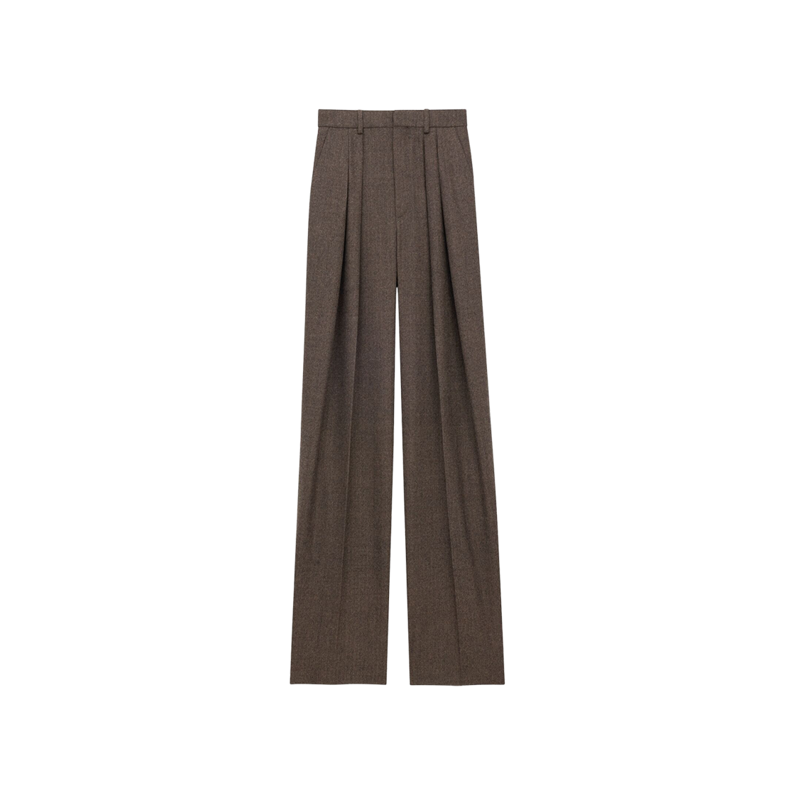 (W) 생로랑 헤링본 울 와이드레그 팬츠 마론 느와르((W) Saint Laurent Wide-Leg Pants in Herringbone Wool Marron Noir) - 1