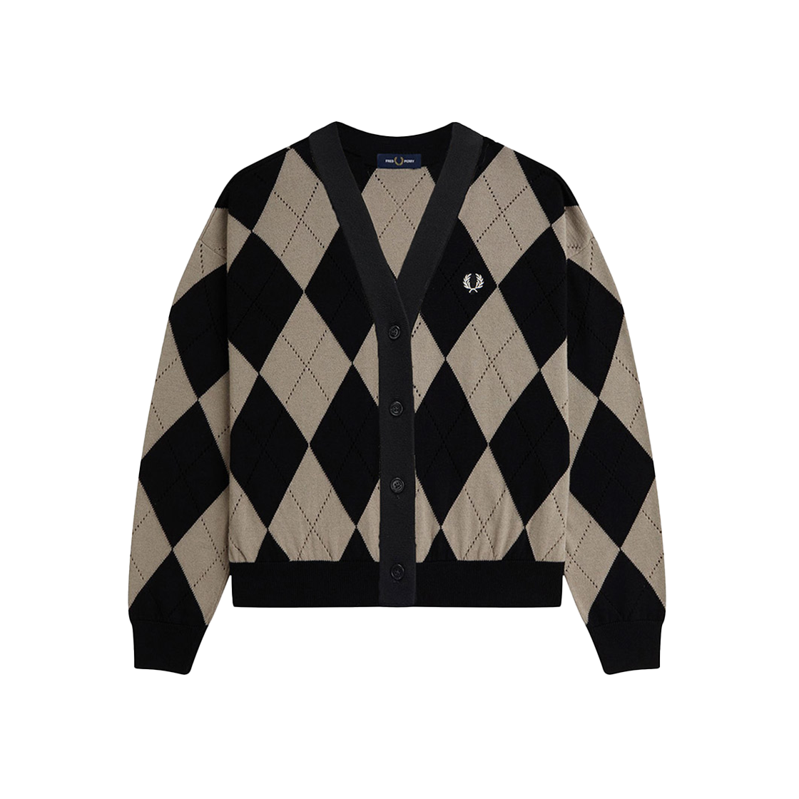 AFPF2531119-102 Fred Perry Womens Argyle Pointelle Cardigan Black