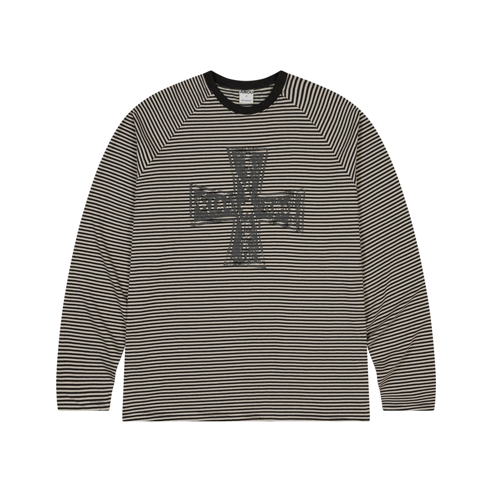 AM25FWLS04BG AMOU Cross Stirpe Reglan Long Sleeve Beige