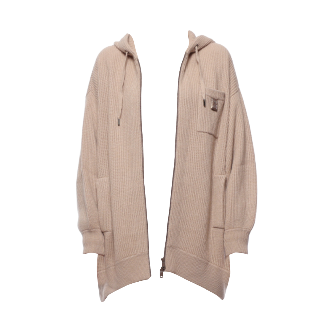 M12774116-C9050 (W) Brunello Cucinelli Cashmere Hooded Zip-Up with Monili Beige