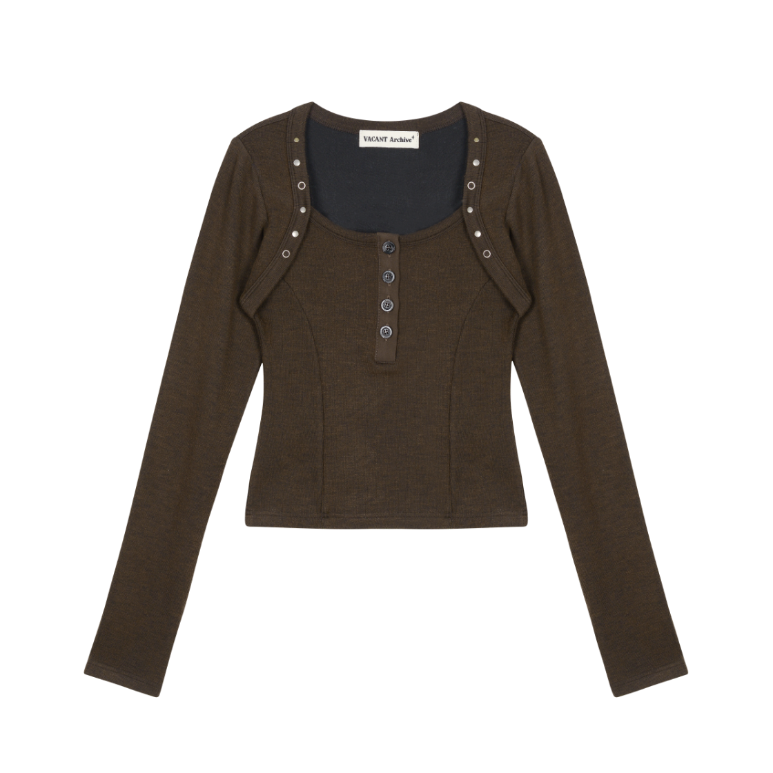 VWK53JPO004BRQQ Vacant Archive Jane Stud Bolero Knit Top Brown