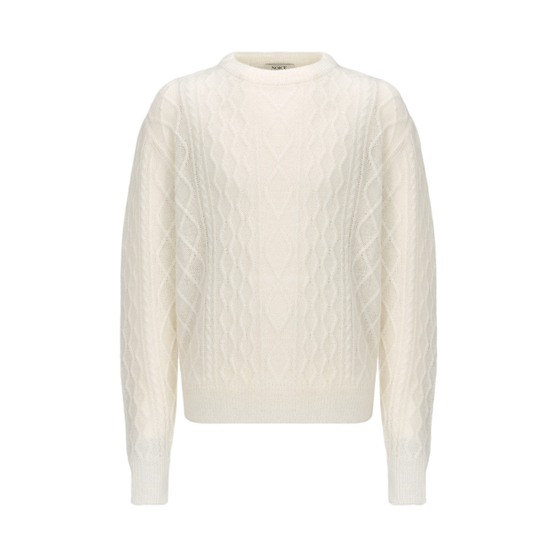 NMA5FKT42WT Noice Sheer Wool Mohair Cable Sweater White