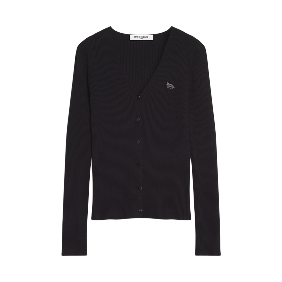 PW00513KT1155-P199 (W) Maison Kitsune Baby Fox Fine Rib Wool Cardigan Black