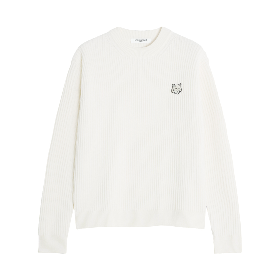 (W) 메종 키츠네 폭스 헤드 울 립드 점퍼 에크루((W) Maison Kitsune Fox Head Wool Ribbed Jumper Ecru) - 1