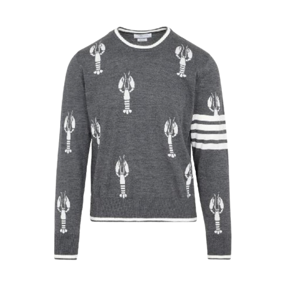 MKA417A-Y1014-035 Thom Browne 4-Bar Lobster Intarsia Wool Knit Medium Grey