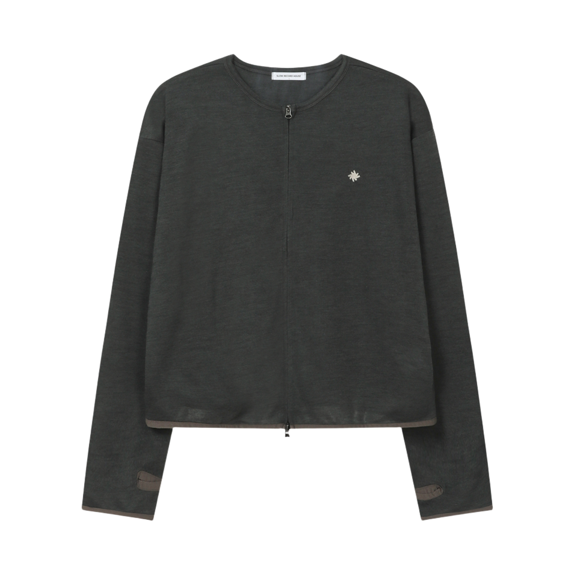 SR25FWOT01KH SLOW RECORD HOUSE Round Zip-Up Cardigan Khaki