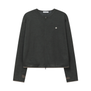 SLOW RECORD HOUSE Round Zip-Up Cardigan Khaki