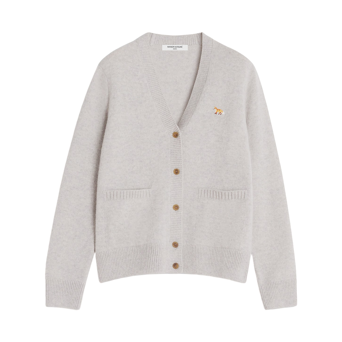 PW00501KT1006-H120 (W) Maison Kitsune Baby Fox Lambswool Boxy Cardigan Light Grey Melange