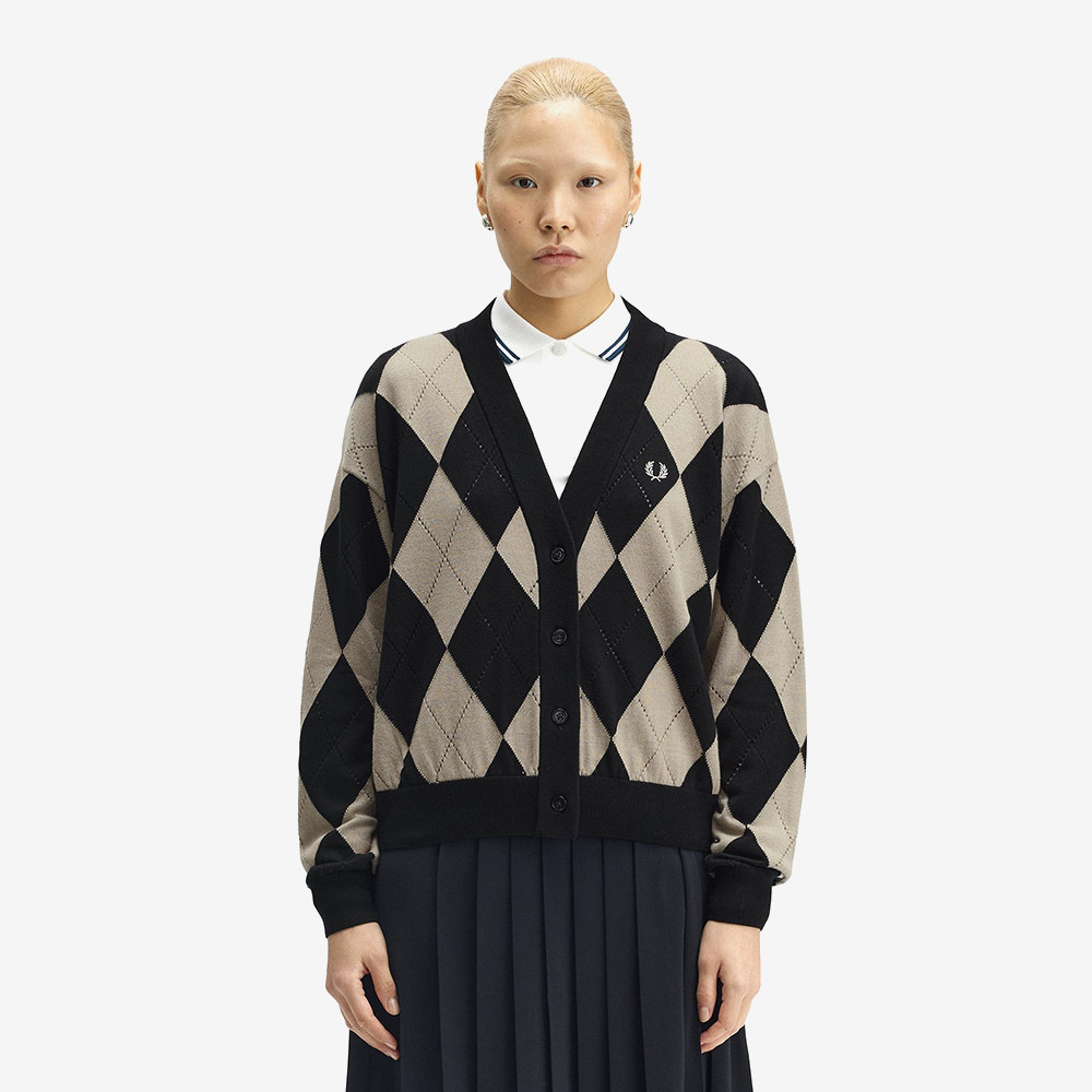 프레드페리 우먼스 아가일 포인텔 가디건 블랙(Fred Perry Womens Argyle Pointelle Cardigan Black) - 2