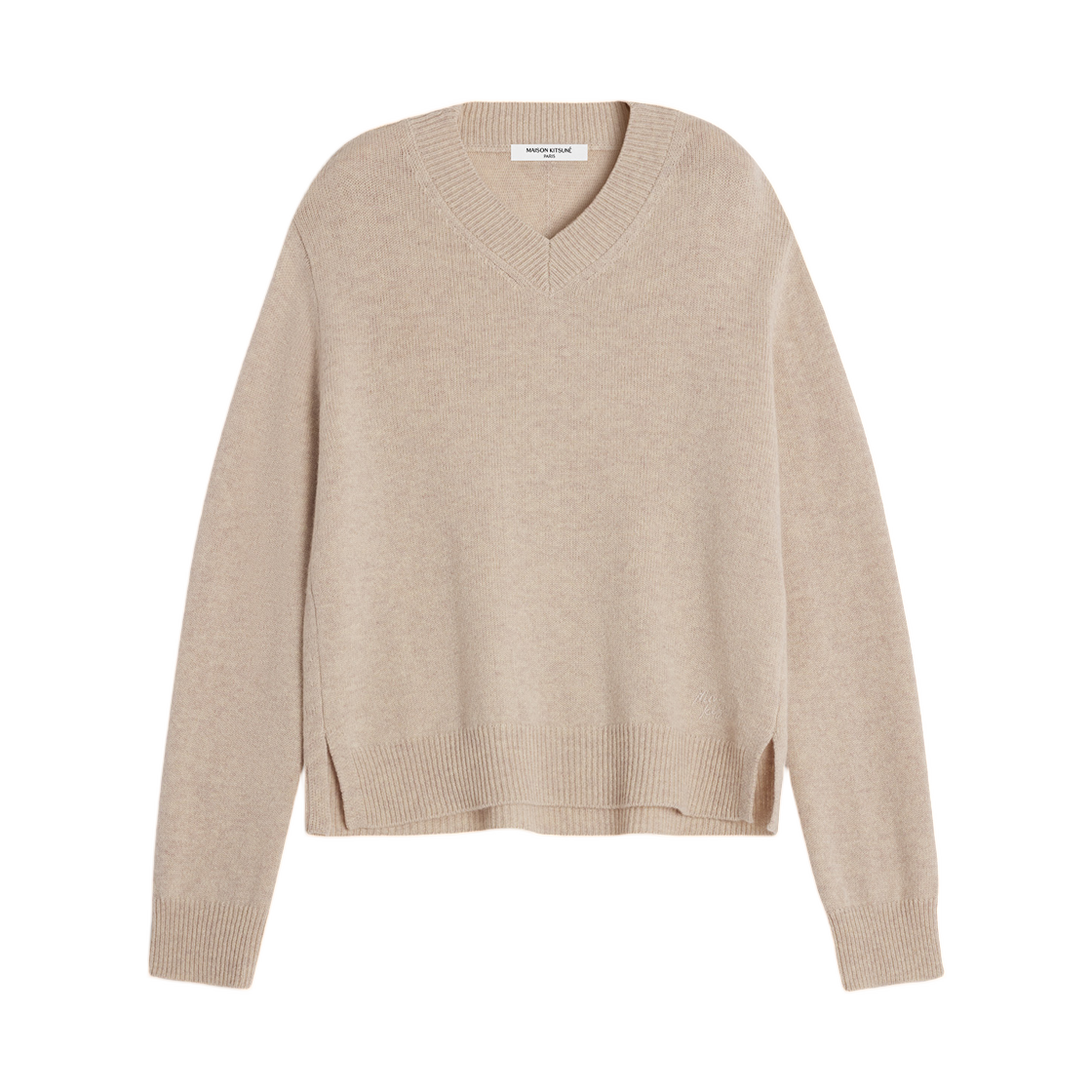PW00815KT1171-H218 (W) Maison Kitsune Merino Wool Comfort V-Neck Jumper Light Beige Melange