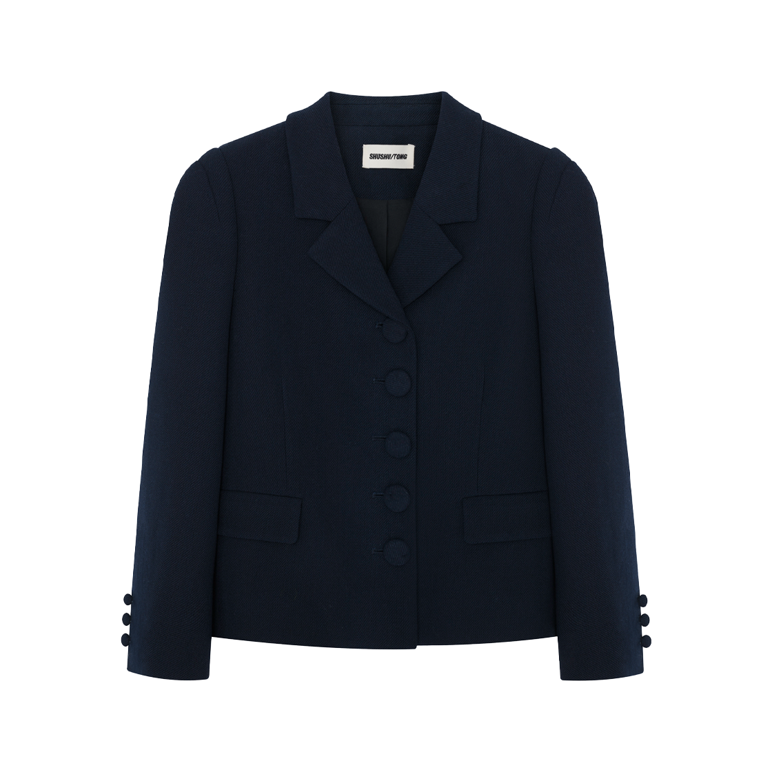 슈슈통 우먼 라펠 숏 자켓 네이비 블루 - 25FW(Shushu/Tong Women Lapel Short Jacket Navy Blue - 25FW)