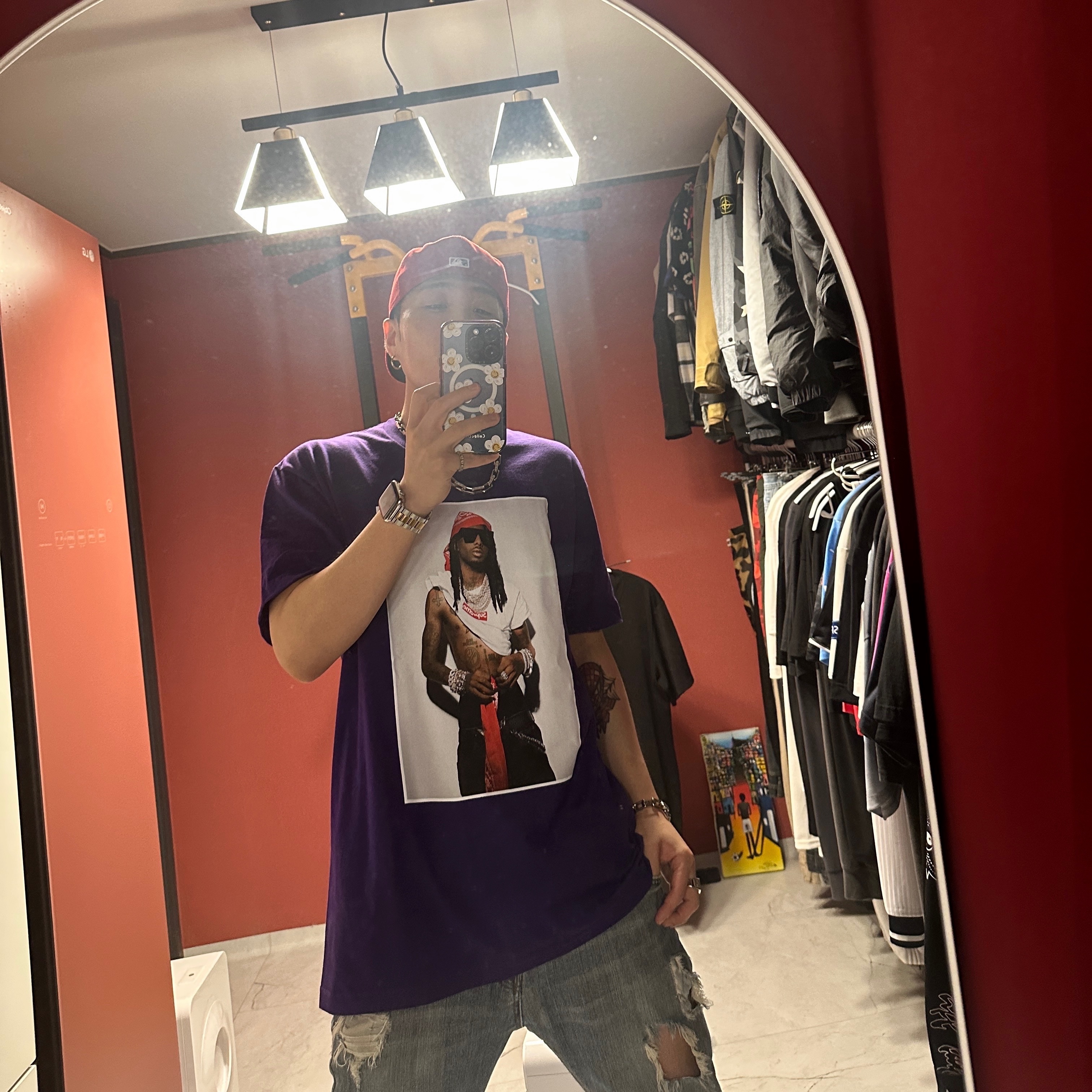 Supreme Playboi Carti T-Shirt Purple - 25FW 착용 스타일