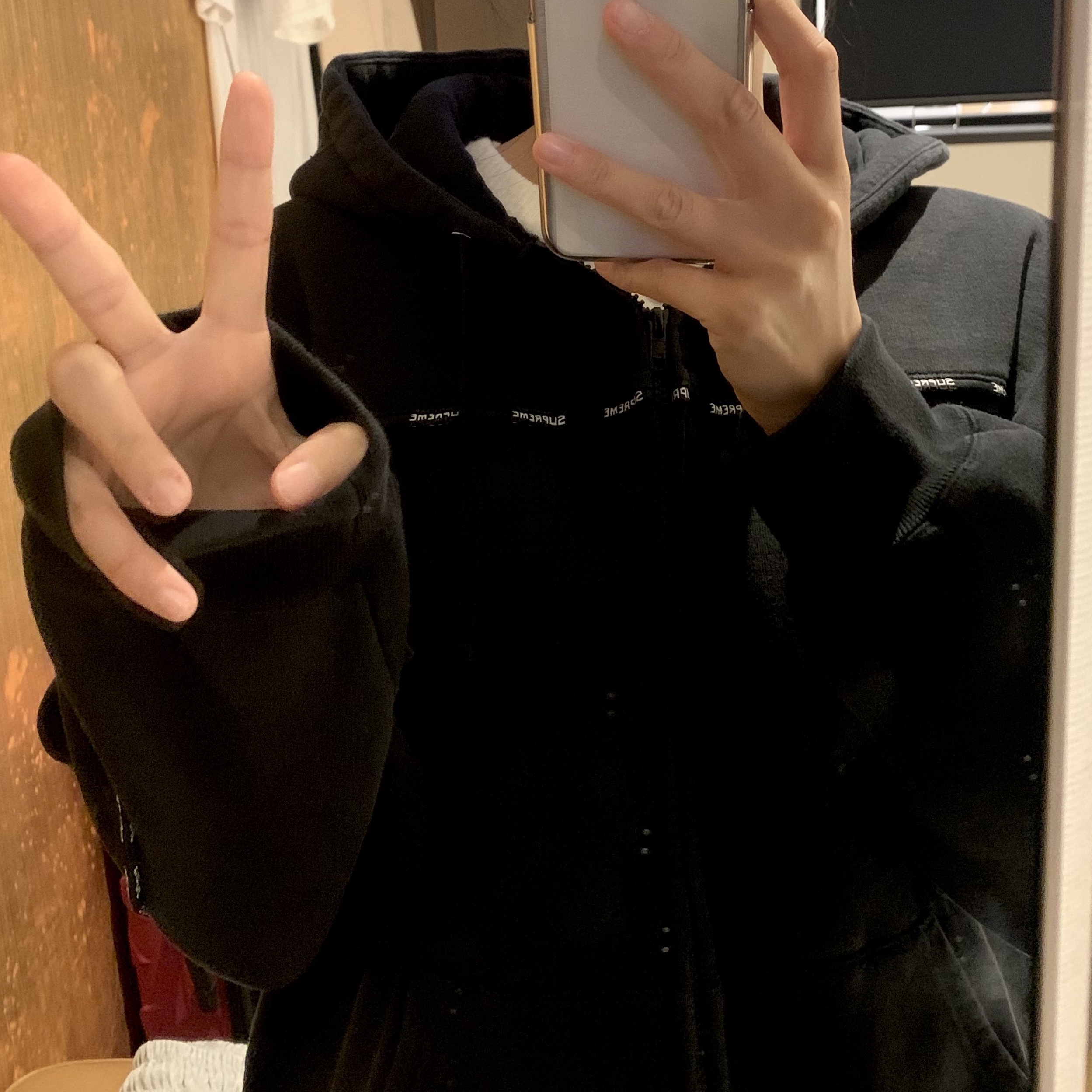 Supreme Piping Zip Up Hooded Sweatshirt Black - 25FW 착용 스타일
