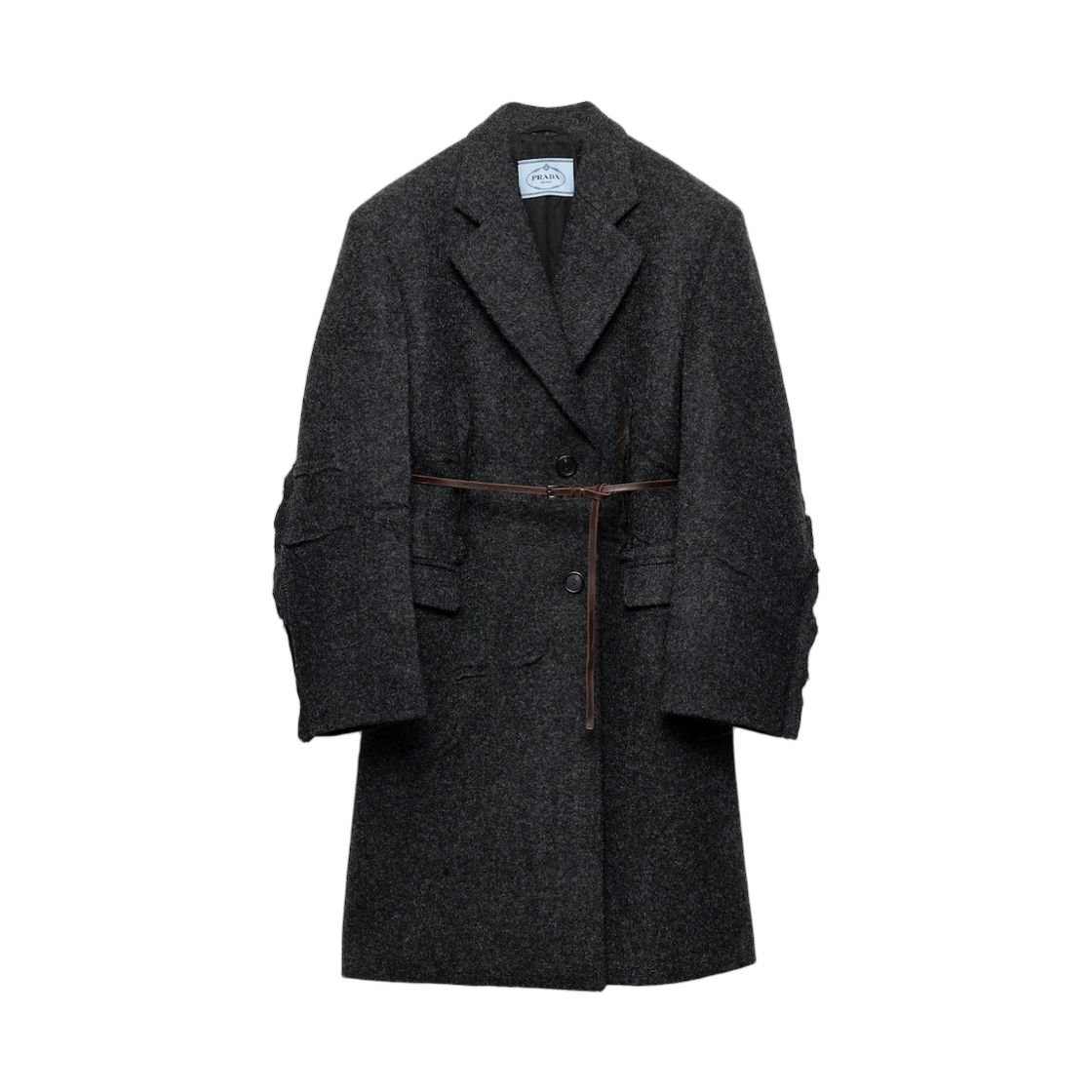 (W) 프라다 싱글 브레스티드 셰틀랜드 울 코트 슬레이트 그레이((W) Prada Single-Breasted Shetland Wool Coat Slate Gray) - 1