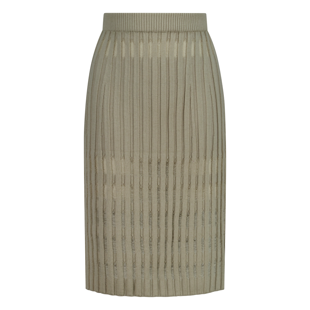 쥬키프 울 레이스 립 미디 스커트 실버 베이지(Juukiff Ribbed Lace Skirt In Mixed Wool Silver Beige)
