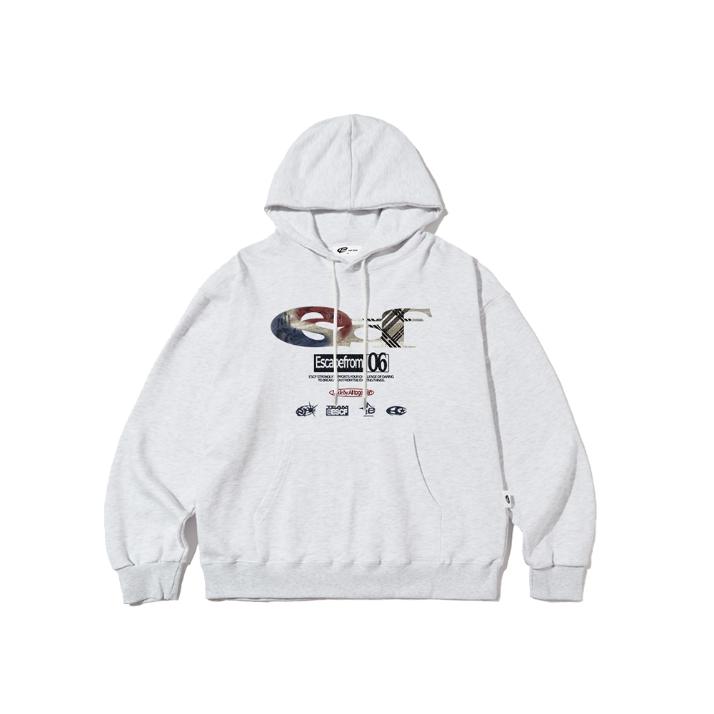 E252HD027WM Escapefrom (Independence Day Edition) Independence Day ESCF Logo Collage Print Hoodie White Melange