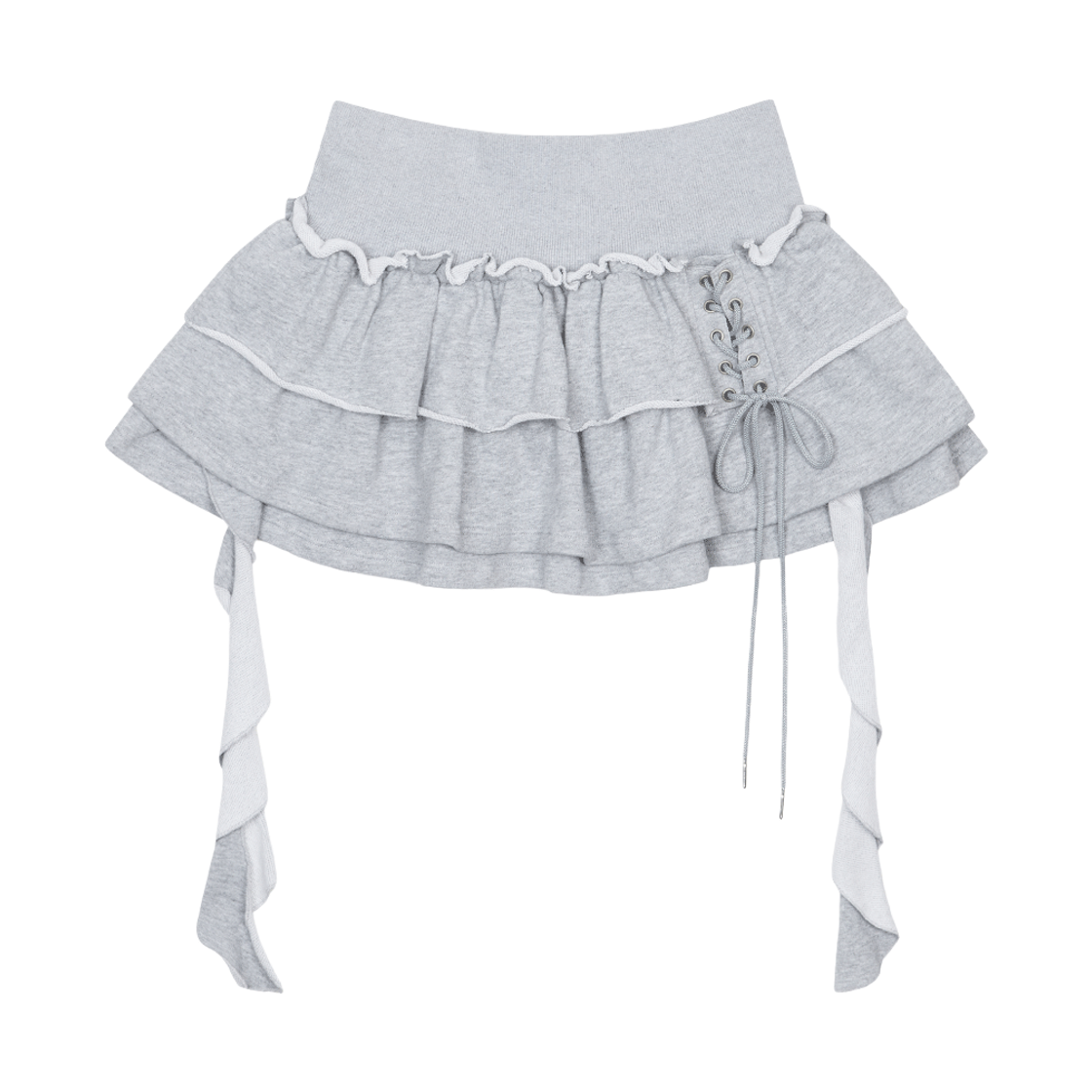 NK5FSK02 Notknowing Tiered Ruffle Sweat Skirt Melange Grey