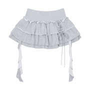 Notknowing Tiered Ruffle Sweat Skirt Melange Grey