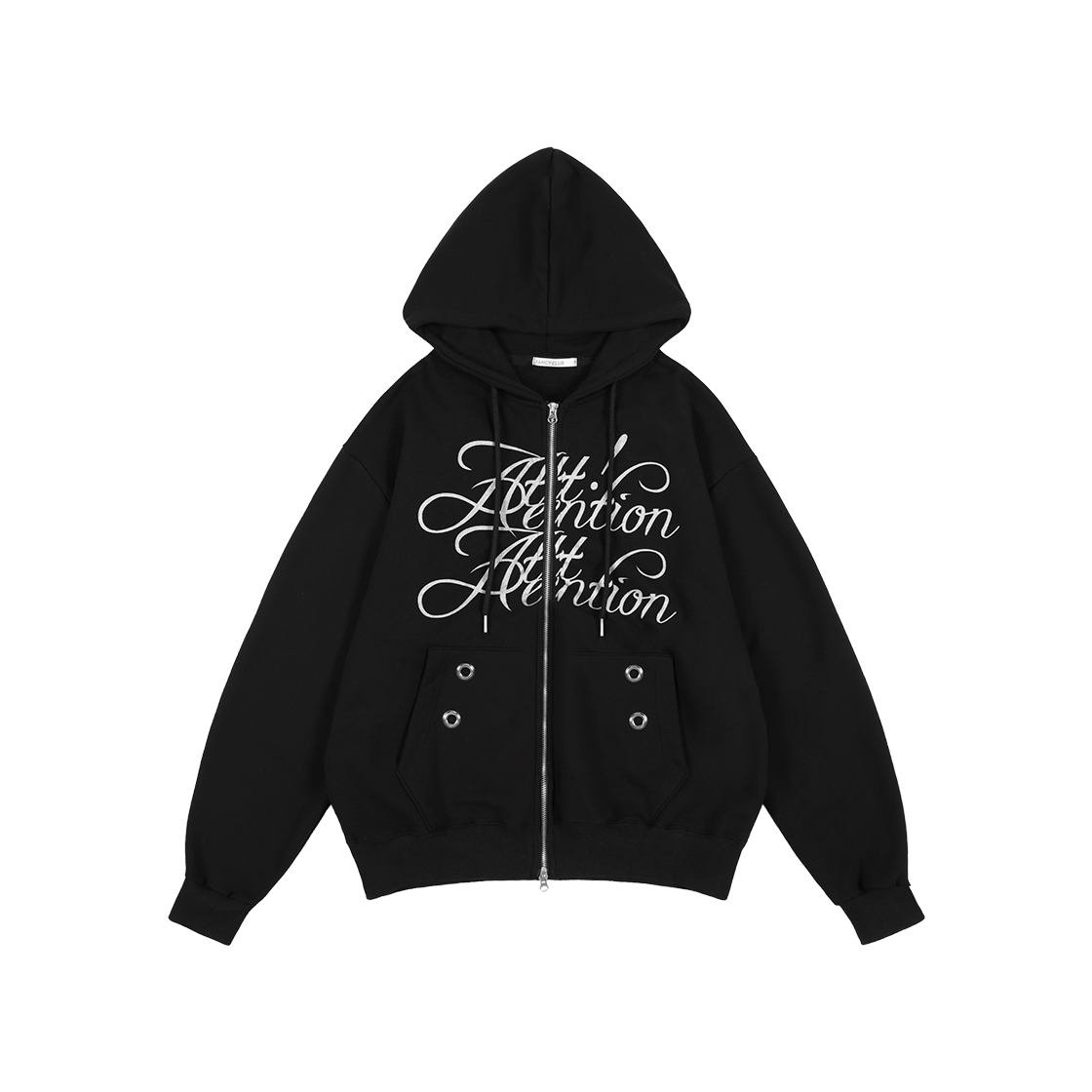 팬시클럽 어텐션 아일렛 후드 집업 블랙