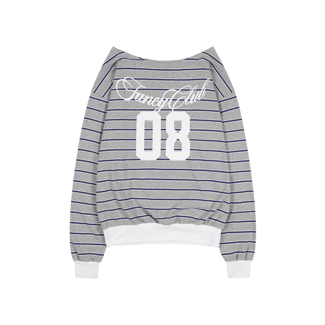 팬시클럽 스트라이프 원숄더 스웻셔츠 그레이