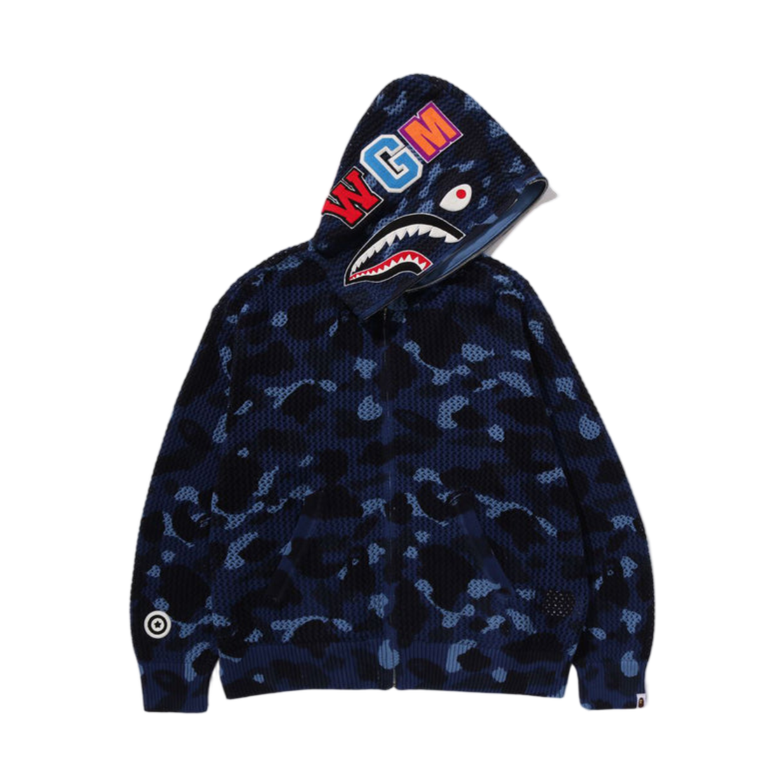 베이프 컬러 카모 크로쉐 릴렉스드 핏 샤크 풀 집 후드 블루(BAPE Color Camo Crochet Relaxed Fit Shark Full Zip Hoodie Blue)