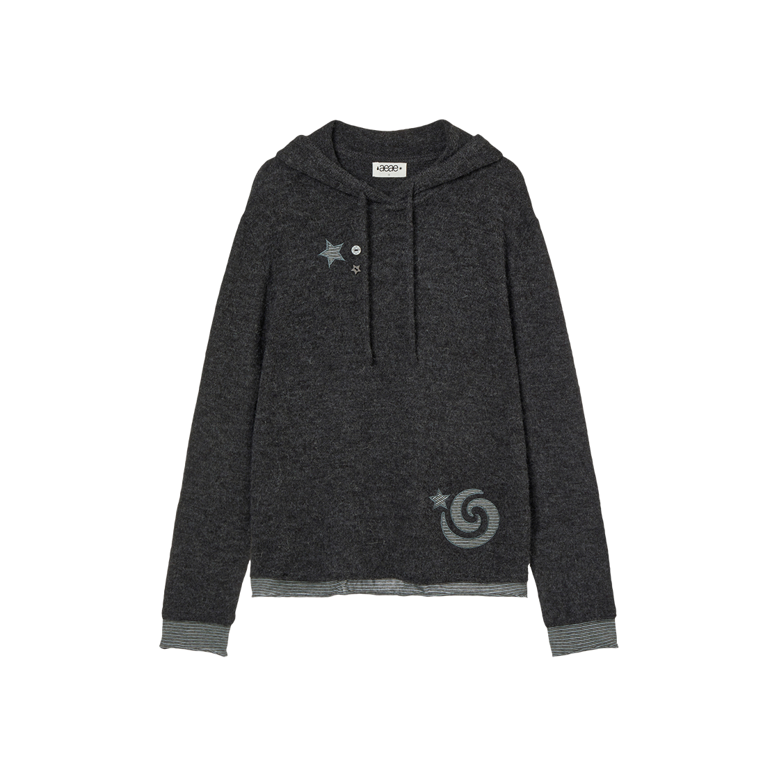 AE45FWHD005CHA AEAE Layered Knit Hoodie Charcoal