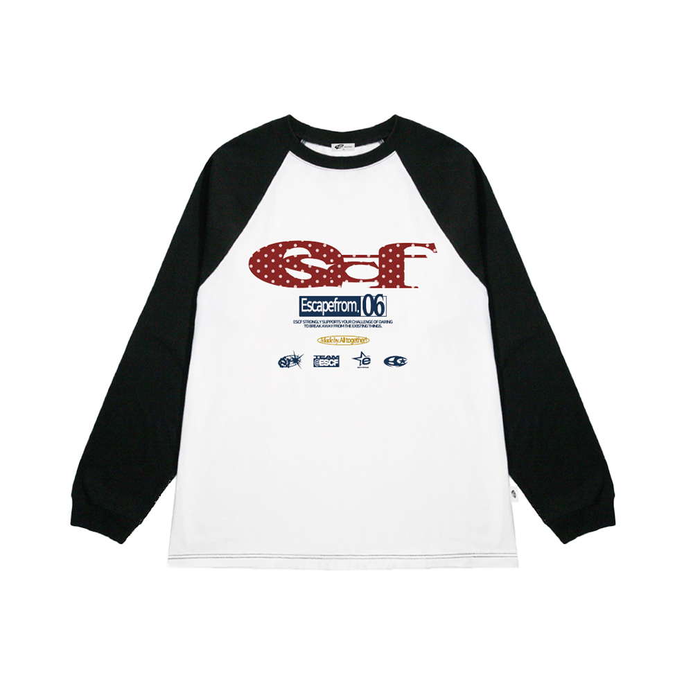 E252LS005BK Escapefrom Red Dot ESCF Logo Collage Print Long Sleeve T-shirt Black