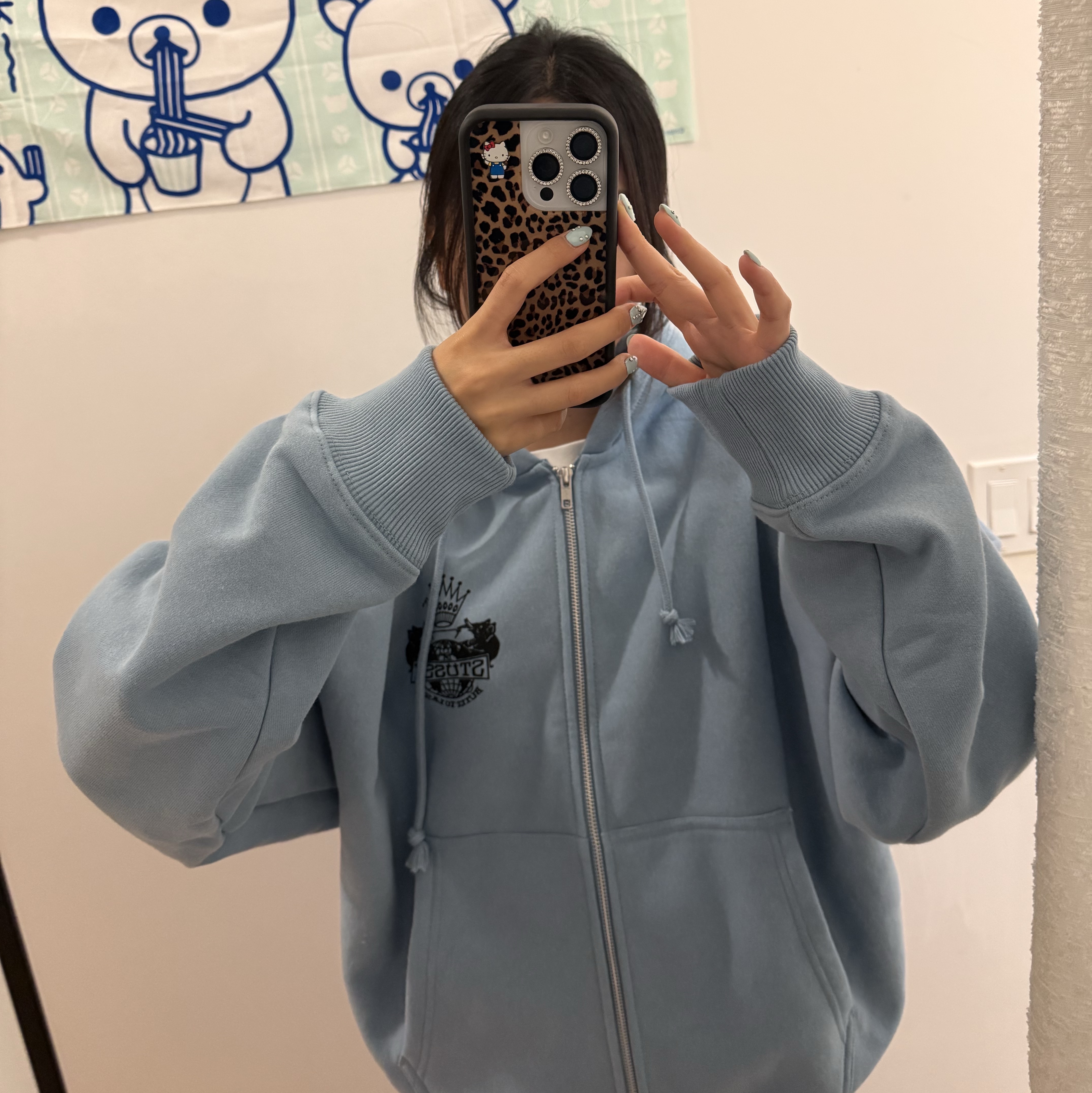 Stussy Built To Last Zip Hoodie Slate 착용 스타일 - 3