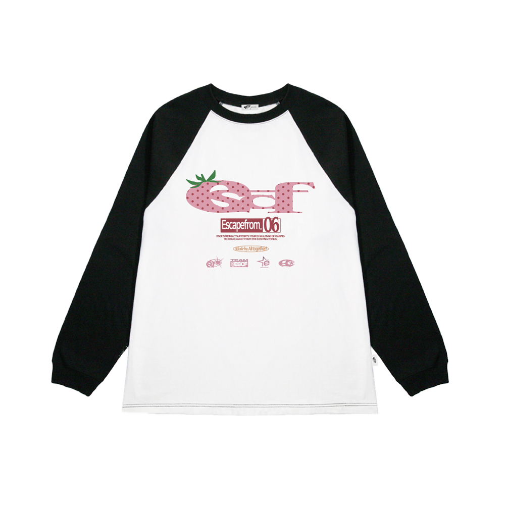 E252LS002BK Escapefrom Strawberry Dot ESCF Logo Collage Print Long Sleeve T-shirt Black