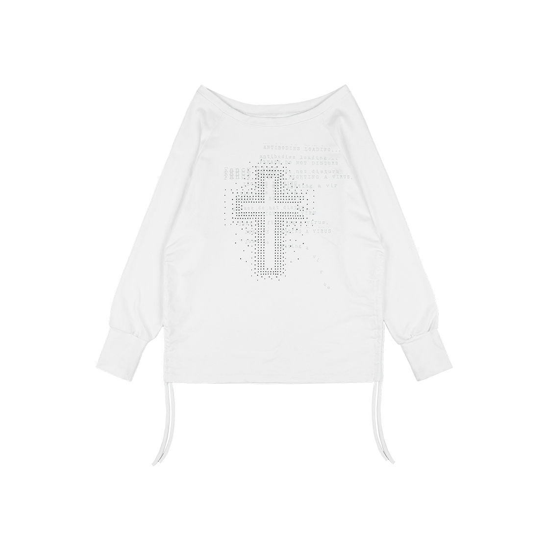 팬시클럽 디바인 크로스 오프 숄더 티 화이트