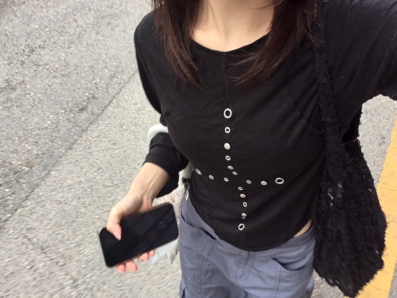 (W) Mischief Rhombus Long Skirt Blue Grey 착용 스타일