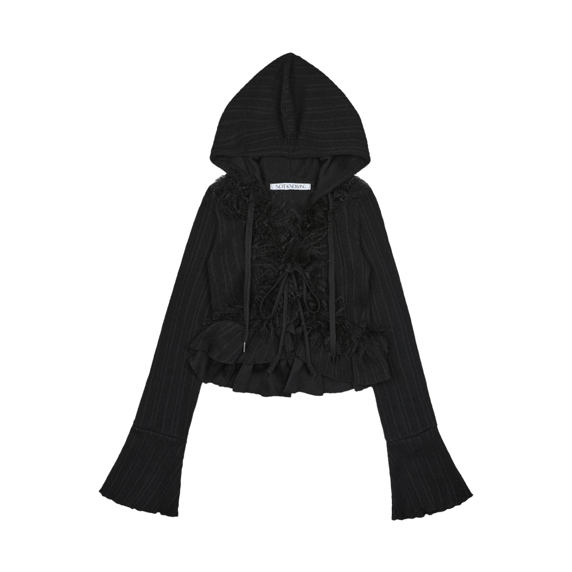 NK5FLS04 Notknowing Grunge Fur Hood Cardigan Black