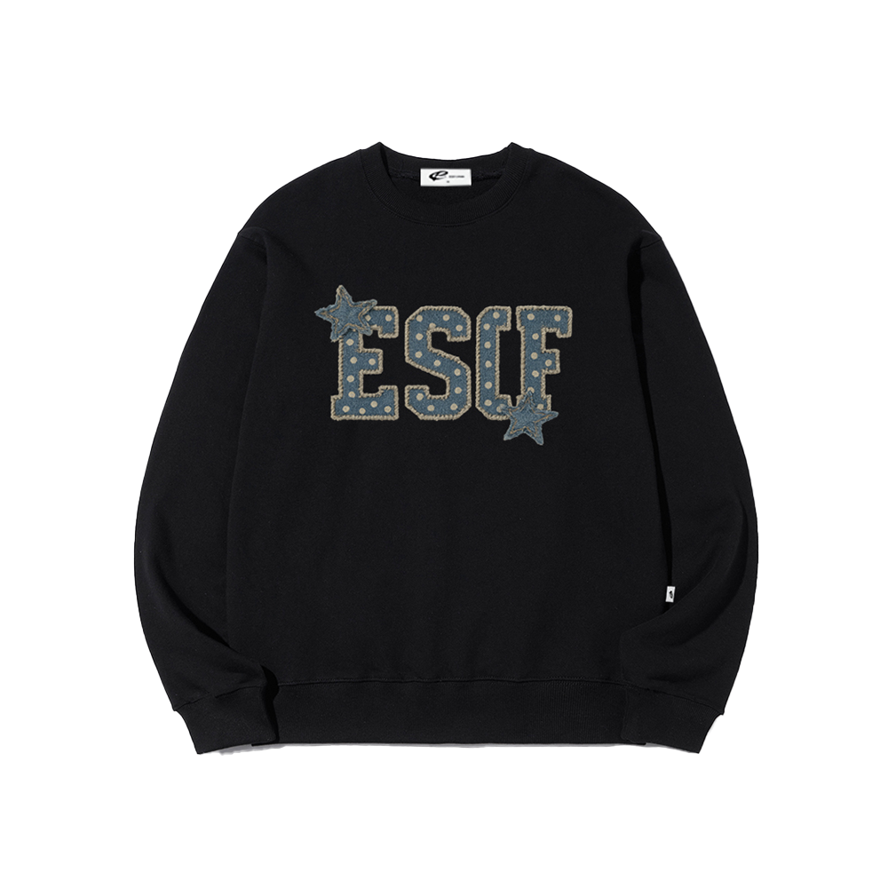 E252SW030BK Escapefrom Star Denim Patch Print Sweatshirt Black